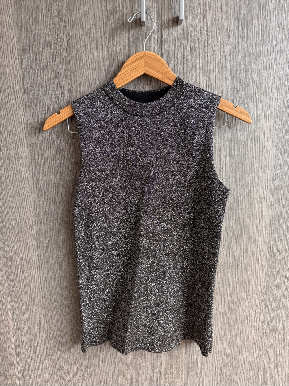 Reiss Metallic Sleeveless Knit Tank in Silver and Black